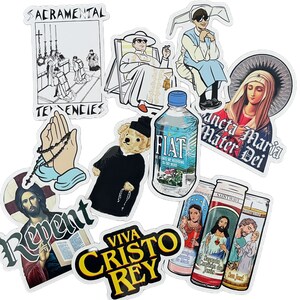 Catholic Sticker Variety Pack, die cut stickers, 10 count, Viva Cristo Rey, Holy Family, Sacraments, Saintwave, Mexican candles, trad