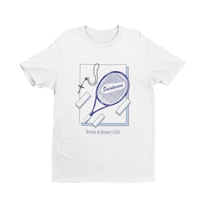 Saintwave Tennis & Rosary Club, Catholic, Unisex T-shirt, tee, Preppy, Yuppie, Athletic, Saintwave, Trad, Tennis, Rosary, Our Lady, Mary