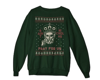 Sinterklaas, Kerstmis, Katholiek, Sweatshirt, Ronde hals, Saintwave, Fair Isle, Lelijke trui, Heiligen, Sint, bid voor ons, Feestelijk