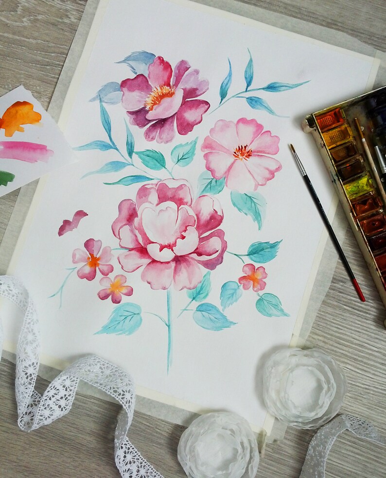 Floral watercolor poster Watercolor Painting Illustration Etsy