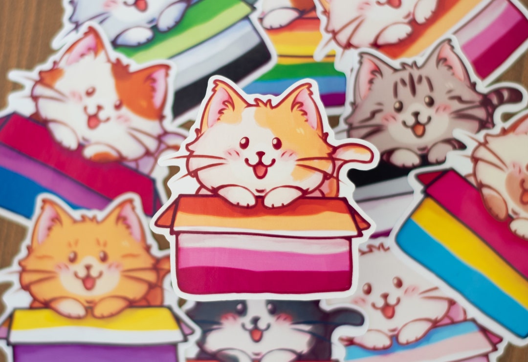 LGBTQ+ Pride Flag Lesbian Cat Sticker - Etsy