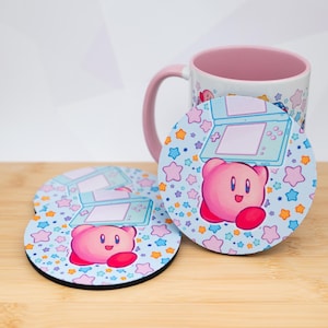 Retro ds console kirby inspired coaster | rubber coasters