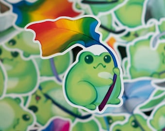 Pegatina de la bandera del orgullo LGBTQ+ y la rana arcoíris