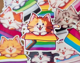 LGBTQ+ Progression Rainbow Pride Flag Cat Sticker