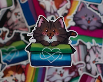 LGBTQ+ Rainbow Polyamorous Flag Cat Sticker