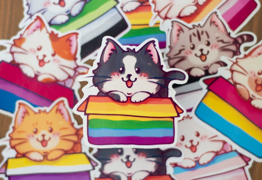 LGBTQ+ Rainbow Pride Flag Cat Sticker - Etsy