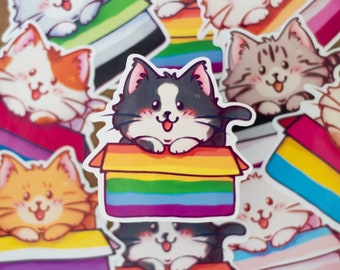 LGBTQ+ Rainbow Pride Flag Cat Sticker