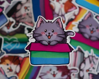 LGBTQ+ Rainbow Polyasexual Flag Cat Sticker