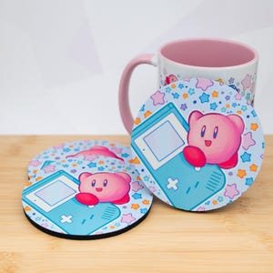 Retro gameboy console kirby inspired coaster | rubber coasters