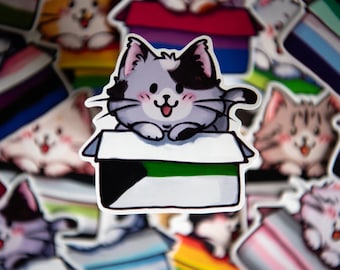 LGBTQ+ Rainbow Demi Romantic Flag Cat Sticker