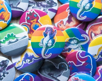 LGBTQ+ Pride Flag Dinosaurier Buttons in 32 mm