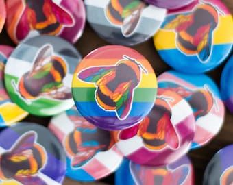 LGBTQ+ Pride Flag Bumble Bee Buttons 32 mm