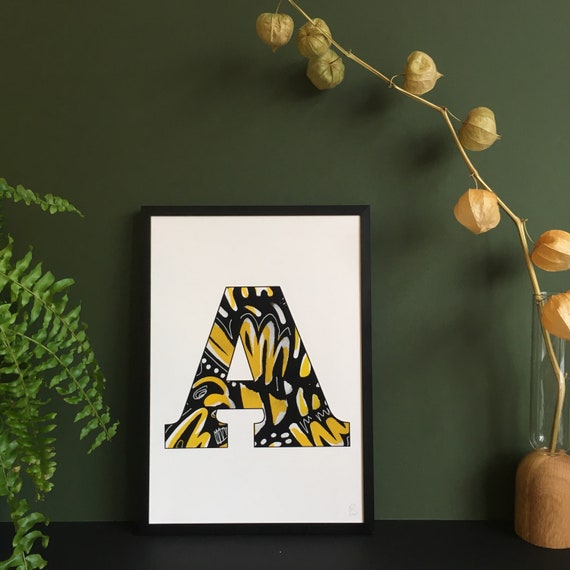 Initial print for home interior | 'A' print | Personalised decor | Birthday gift idea | Personalised gift | Kids room decor | Abstract art.