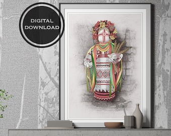 Pintura digital decorativa de muñeca Motanka ucraniana, muñeca popular ucraniana Motanka, muñeca ucraniana tradicional, amuleto guardián
