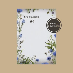 Set di carta digitale floreale fiordaliso per quaderni: perfetta per biglietti, appunti e articoli di cancelleria. Fiore stampabile. Formato A4, A5. Fogli di appunti.