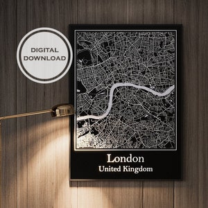Mapa detallado de la ciudad de Londres: arte digital minimalista para interiores domésticos. Decoración de pared moderna. Descarga digital. Gran decoración casera abstracta moderna.