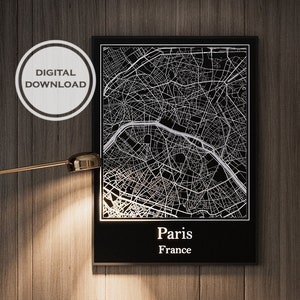 Stilvolles Digitales Paris Map Poster für zeitgenössische Innenräume. Moderne Wanddekoration. Digitaler Download. Große moderne abstrakte Wohnkultur.
