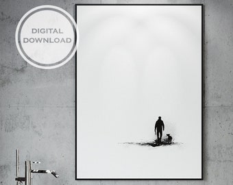 Contemporary Digital Art Print of Man and Dog in Black and White - Perfect Wall Decor for Modern Interiors and Gifts. Digital download.