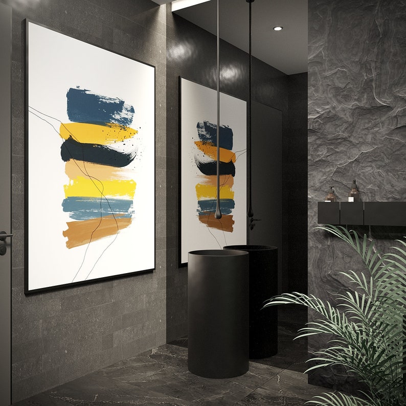 Dynamic Brush Dance: Abstract Digital Artwork With Brushstrokes in Blue ...