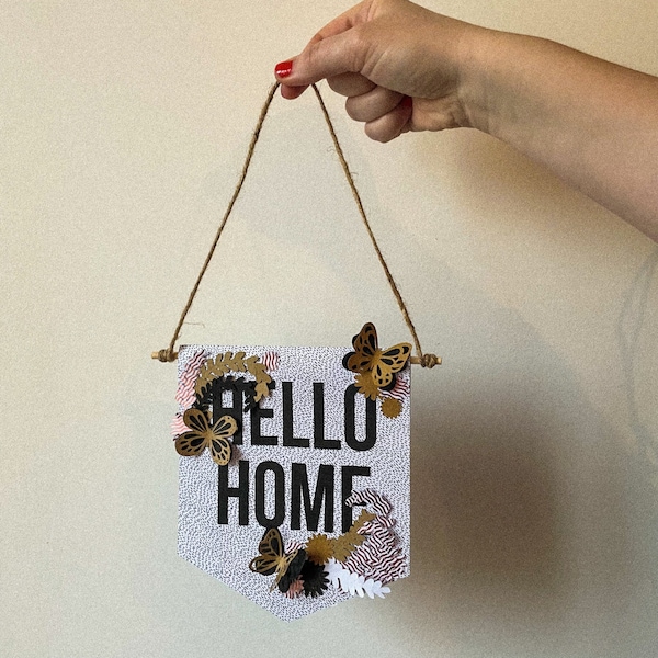 Fanion en papier, papier art, fleurs, home, home sweet home, hello home, décoration, maison