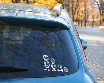 Stickers famille papa maman ado jeune adulte enfant bébé chat et chien, autocollants pour voiture vitre