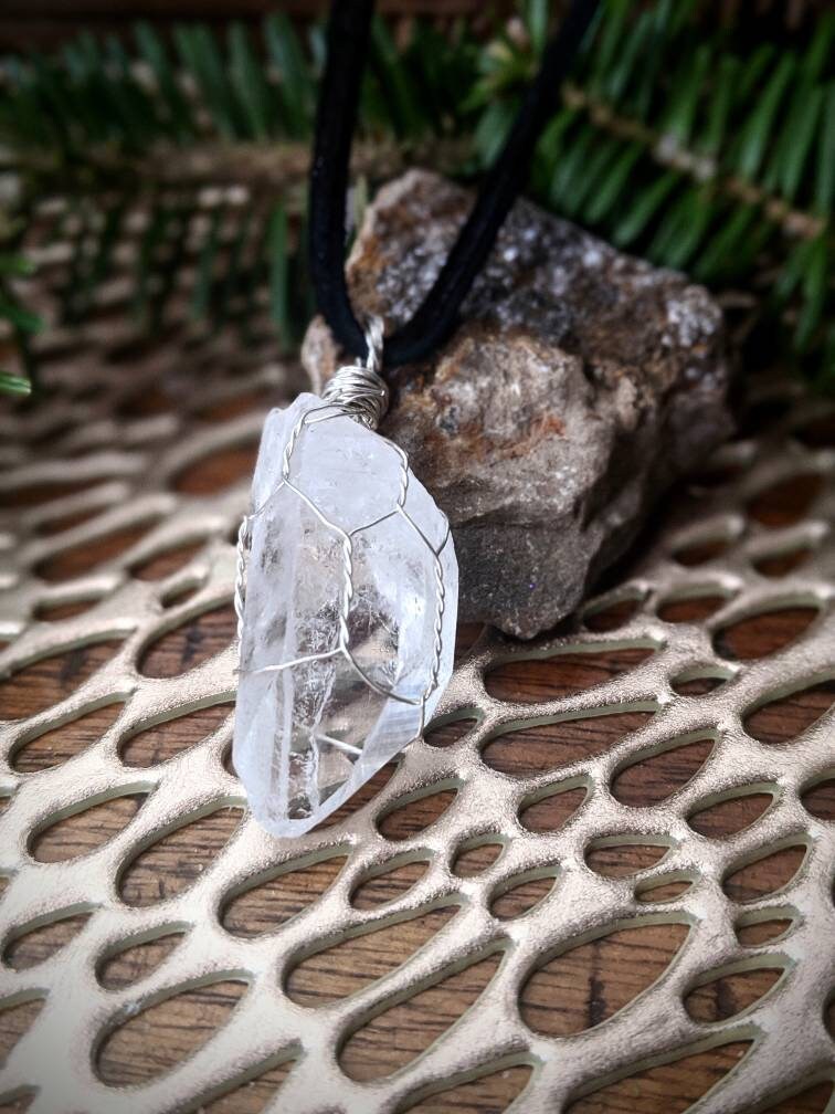 Raw Quartz crystal clear wrapped in Sterling silver wire | Etsy