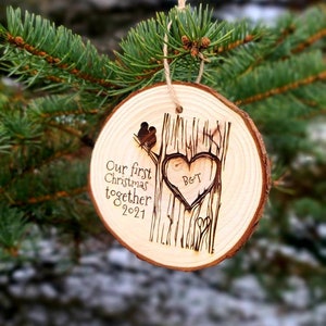 Our first Christmas together / married / engaged 2022 wood slice ornament