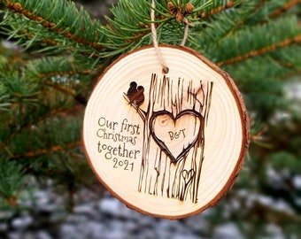 Our first Christmas together / married / engaged 2025 wood slice ornament