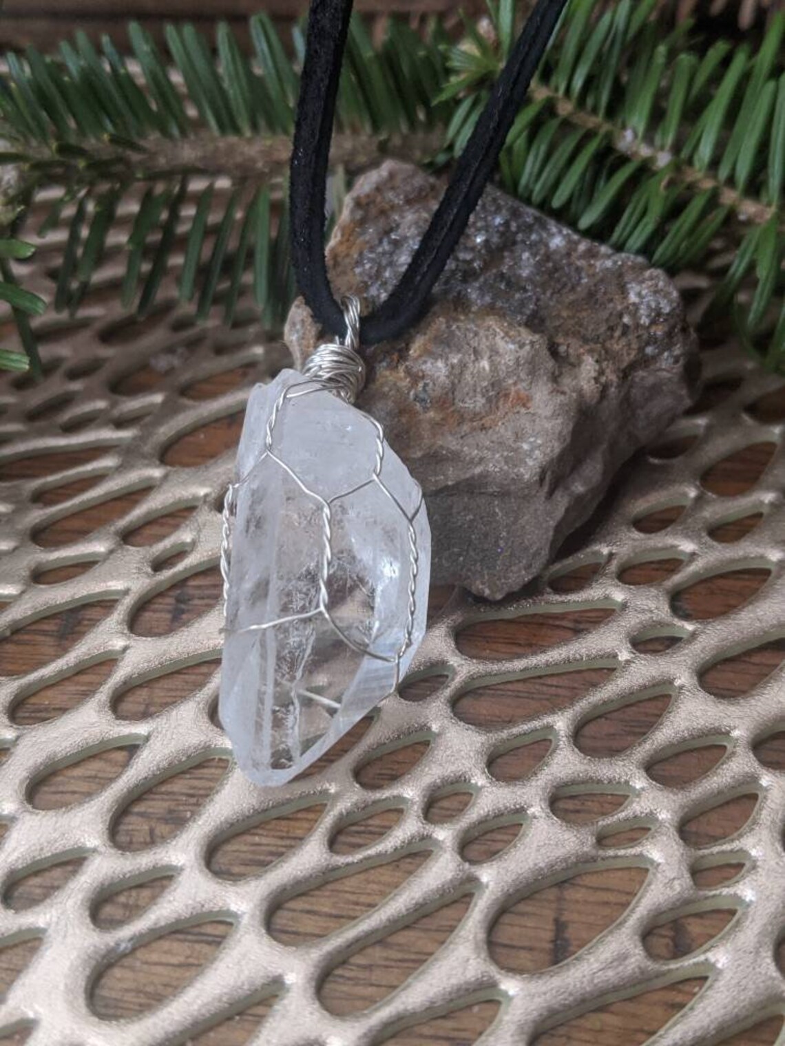 Raw Quartz crystal clear wrapped in Sterling silver wire | Etsy