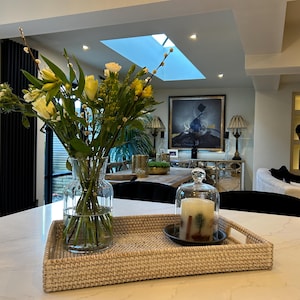 White Washed Rectangular Rattan Tray