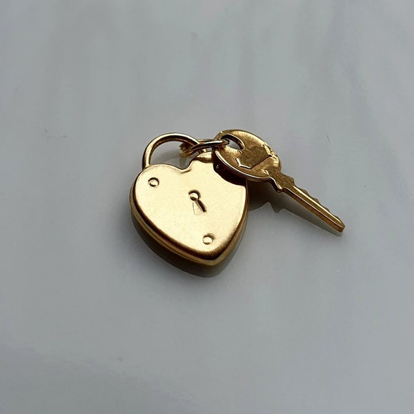 RARE and UNUSUAL, Genuine Vintage 9ct Gold Padlock and Key Charm, 2 Charms for the price of 1, Vintage 9ct Gold Key Charm, Padlock Charms b