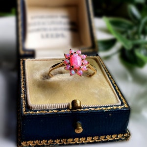 INCREDIBLY Pretty Vintage 9ct Gold Pink Fire Opal Cluster Ring, Vintage 9ct Gold Opal Ring, Fiery Opal Ring, Fire Opal Ring,Gold Opal Ring x
