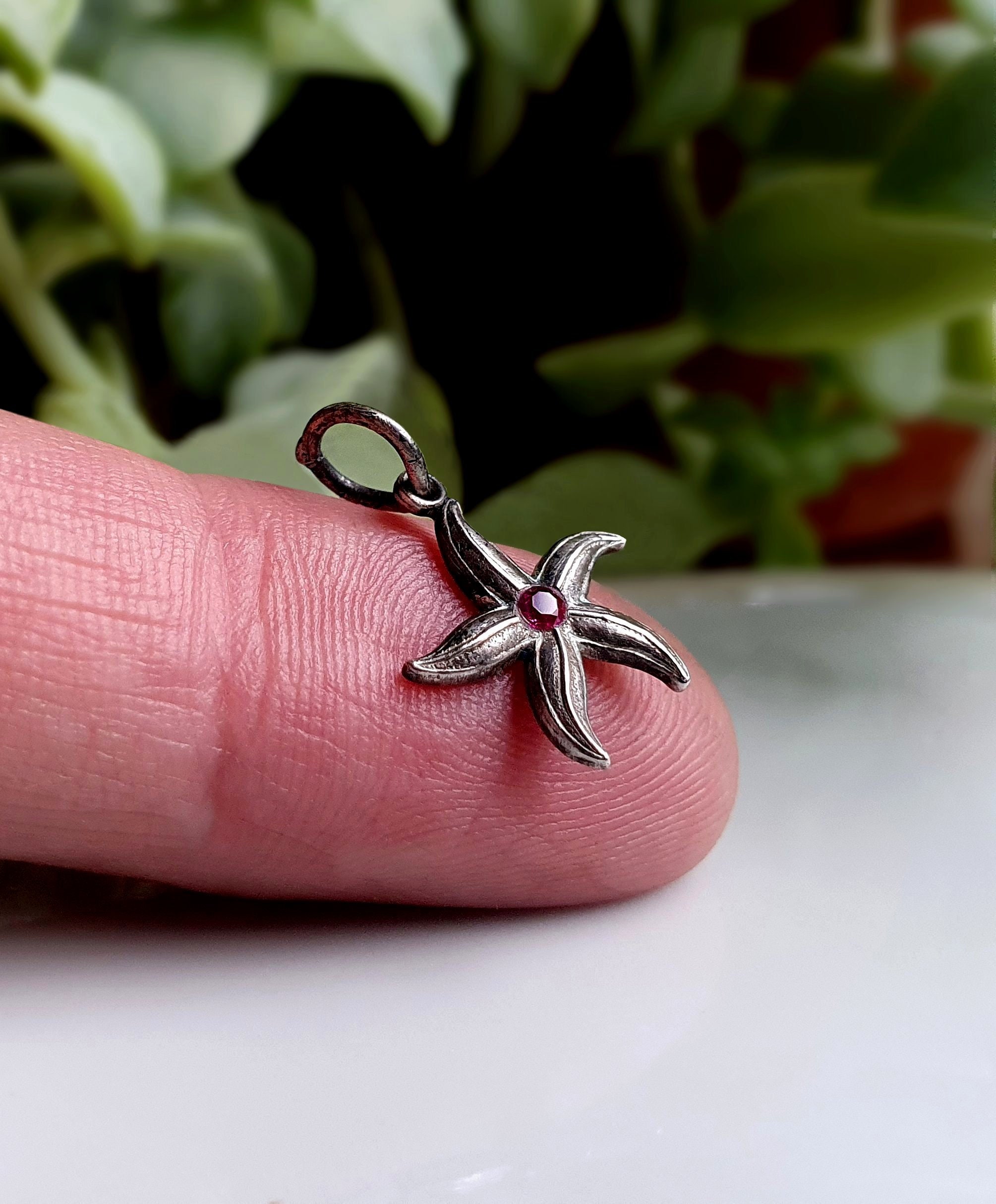 VERY UNUSUAL Vintage Silver Ruby Star Fish Charm, Sterling Silver ...