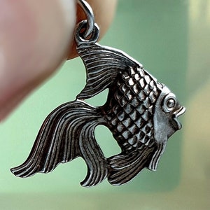 UNUSUAL Vintage Silver Angel Gold Fish Charm / Pendant,Vintage Angel Fish Charm  { g }