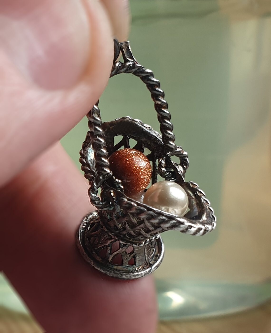 VERY UNUSUAL Vintage Silver Basket With Gems Inside Charm Etsy