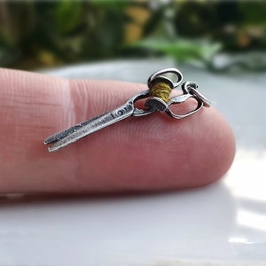 LAST ONE! Vintage Silver Scissors and Cotton Reel Charm, Still With ORIGINAL Cotton, Sterling Scissors Charm, Silver Sewing Charms b