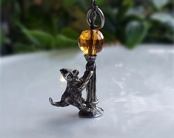 QUALITY Vintage Silver Cat on Lampost Charm, Sterling Silver Cat Charms, Silver Cat Charms, Cat and Ball Charms, Silver Kitten Charms d