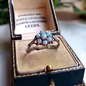 STUNNING Genuine Vintage Sterling Silver Opal Cluster Ring, Sterling Silver Opal Ring, Vintage Silver Opal Rings,Sterling Opal Ring { e }