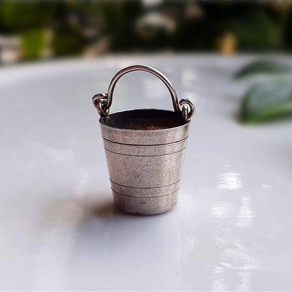Quality MOVING Vintage Silver Bucket Charm, Handle MOVES Just Like a Real Bucket, Sterling Silver Bucket Charm (d)