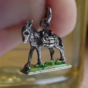 UNUSUAL Vintage Silver ENAMELED Donkey Charm, Vintage Sterling Silver Donkey Charms (8)