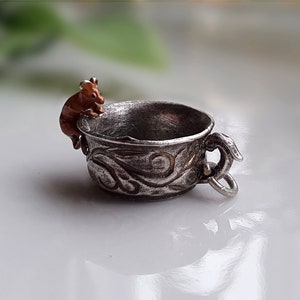 STUNNING Vintage Silver NUVO Enameled Rat / Mouse on Pot Charm, Silver Rat Charms, Silver Mouse Charm, Nuvo Charms h