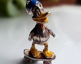 ORIGINELE ZELDZAME Vintage zilveren Donald Duck op skateboard charme, zilveren Donald Duck charme, Sterling Duck Charms (6)
