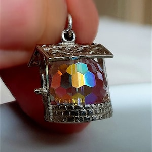 MINT CONDITION, Vintage Silver Crystal Wishing Well Charm, Silver Wishing Well Charms, (3)