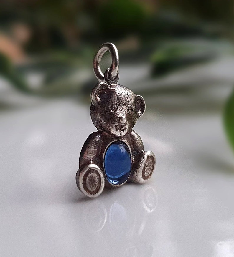 UNUSUAL Vintage Silver Teddy Bear Teddybear Charm,set With German Topaz ...