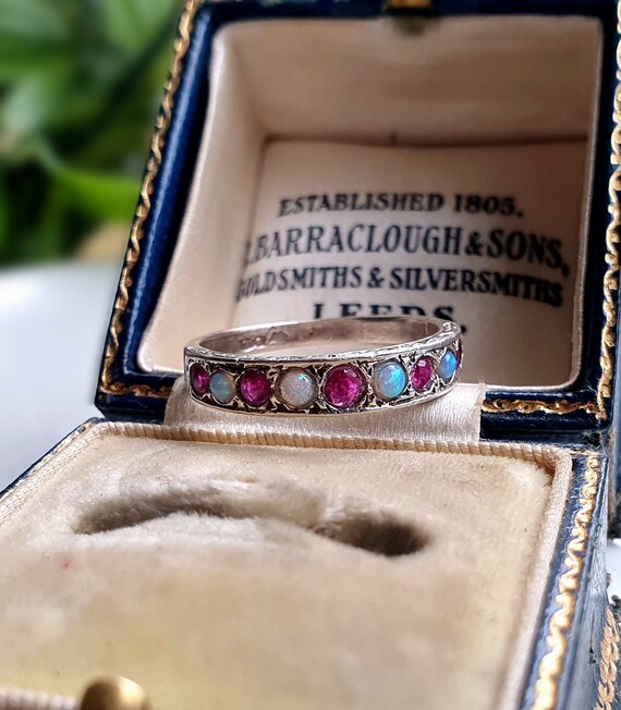 STUNNING Vintage Sterling Silver Opal Ruby Ring, … - image 4