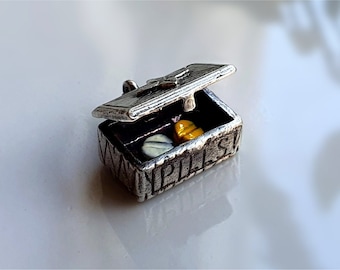 HIGHEST QUALITY Vintage Silver Pill Box Charm, OPENS to Reveal Pills, Sterling Silver Tablet Box Charms,Silver Anadin Charm, Nurse charms {o
