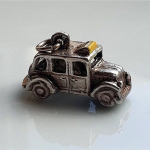 Vintage Silver Enameled London Taxi Charm, Sterling Silver London Charms, Silver Taxi Cab Charm, Silver Bus Charms