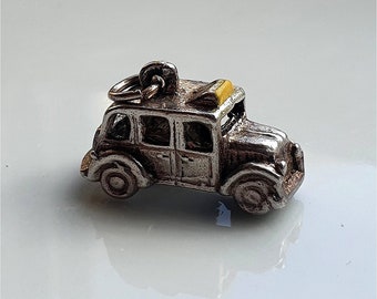 Vintage Silver Enameled London Taxi Charm, Sterling Silver London Charms, Silver Taxi Cab Charm, Silver Bus Charms