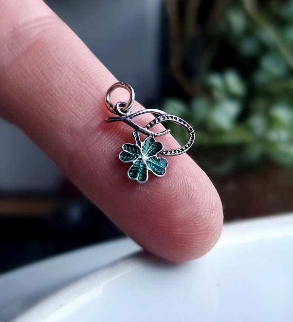 UNUSUAL Vintage Silver Lucky Horseshoe Charm, Vintage Silver Lucky 4 Leaf Clover Charm,Vintage Silver Lucky Wishbone Charm { r }