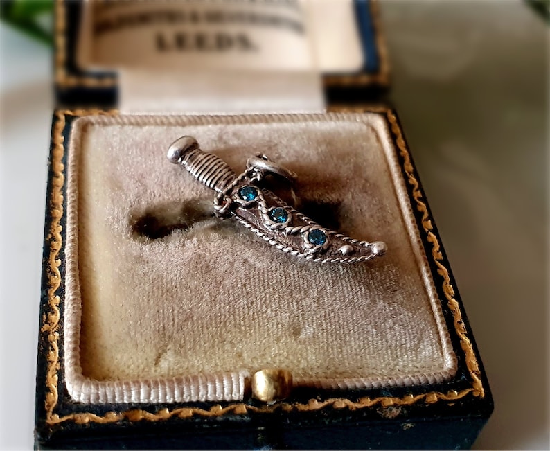 RARE Genuine Vintage Silver Knife / Sword Charm, Gems BOTH SIDES ...